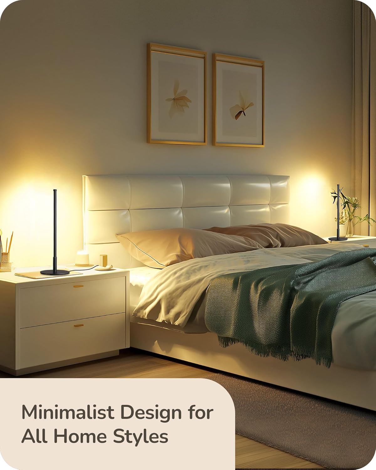 EDISHINE | Modern Minimalist Dimmable LED Table Lamp Set (Matte Black)