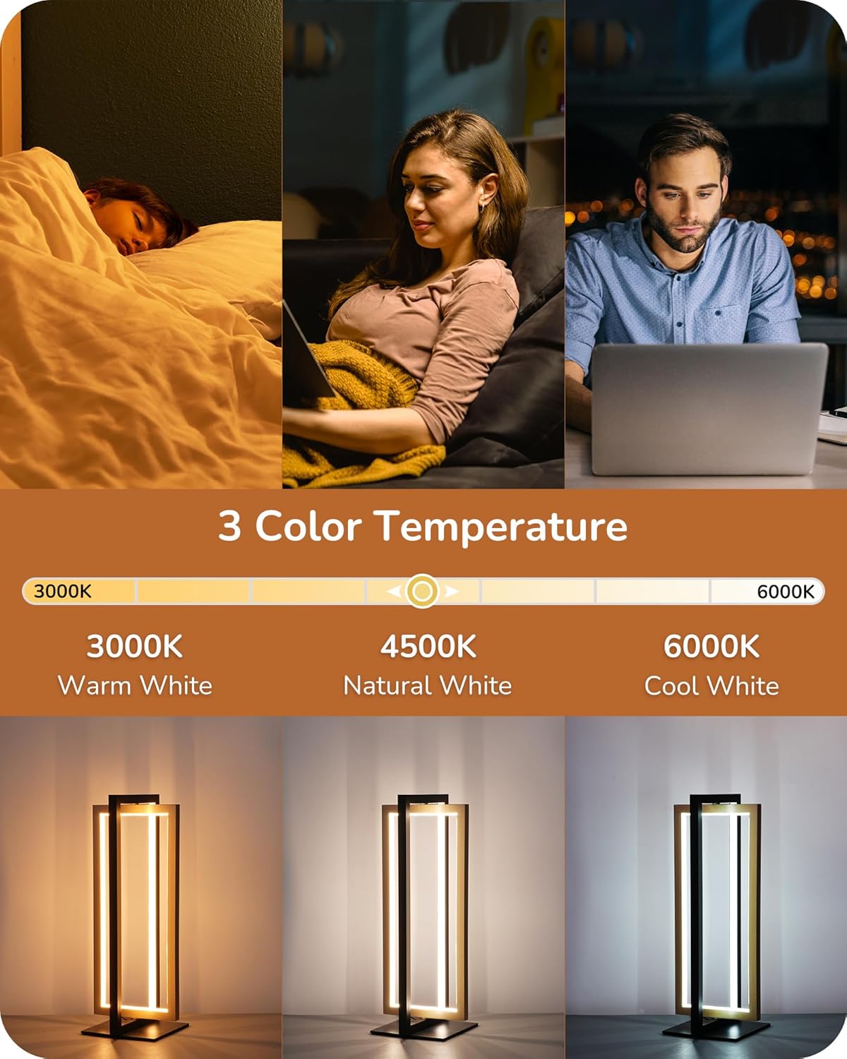 EDISHINE | Modern Dual-Frame Dimmable LED Table Lamp Set