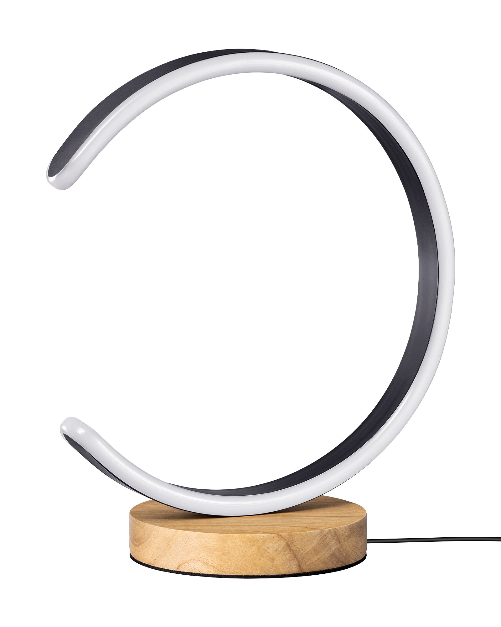 Modern C-Shaped LED Table Lamp with Solid Wood Base