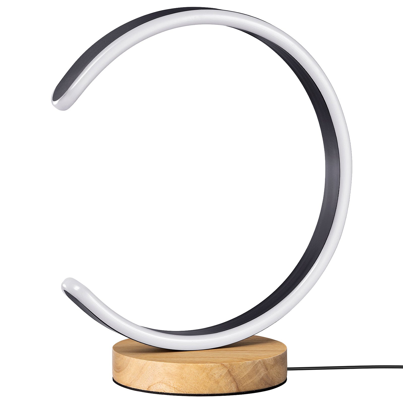 Modern C-Shaped LED Table Lamp with Solid Wood Base