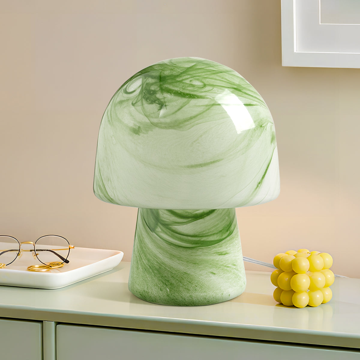 10.04" Green Swirl Glass Mushroom Table Lamp with LED Bulb