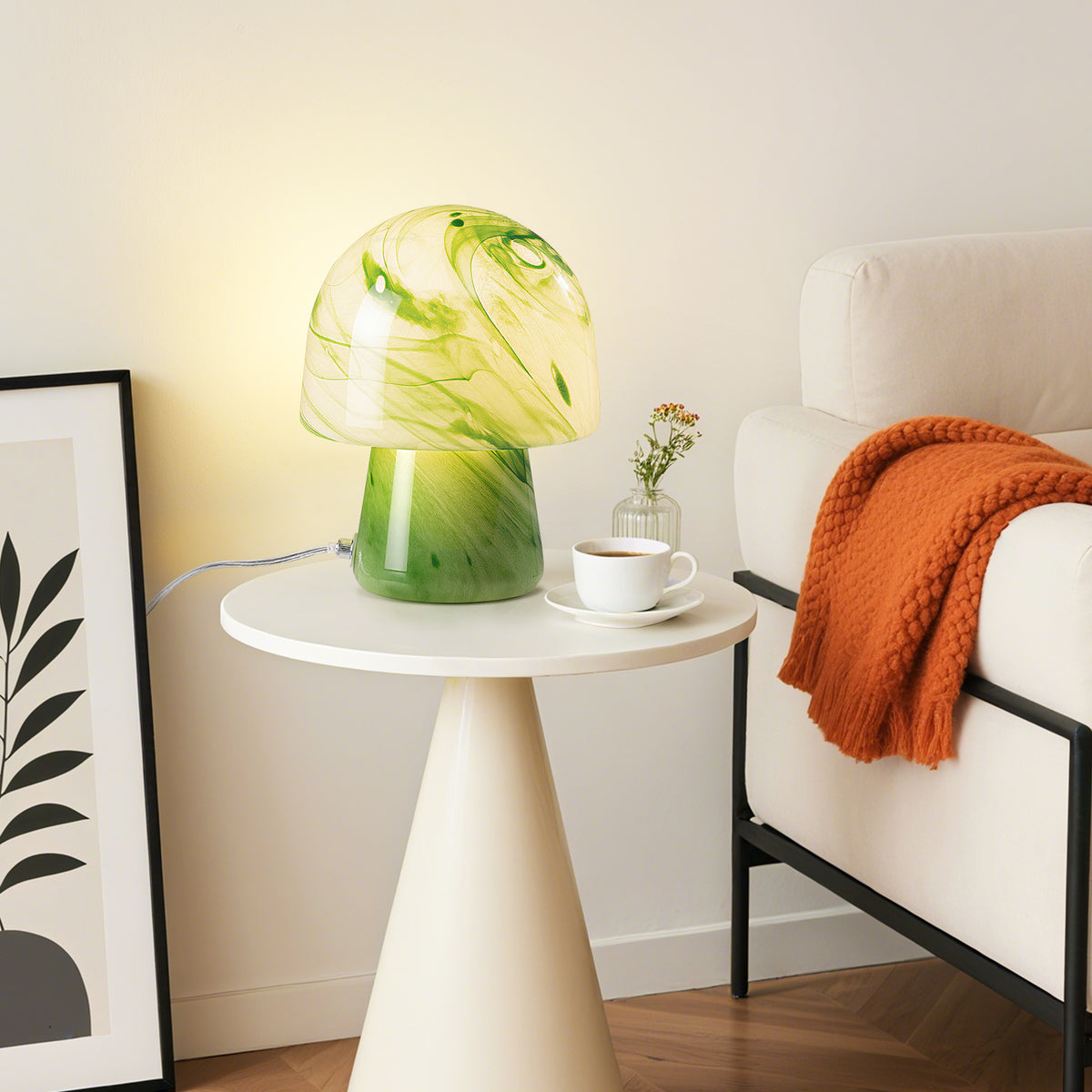 10.04" Green Swirl Glass Mushroom Table Lamp with LED Bulb