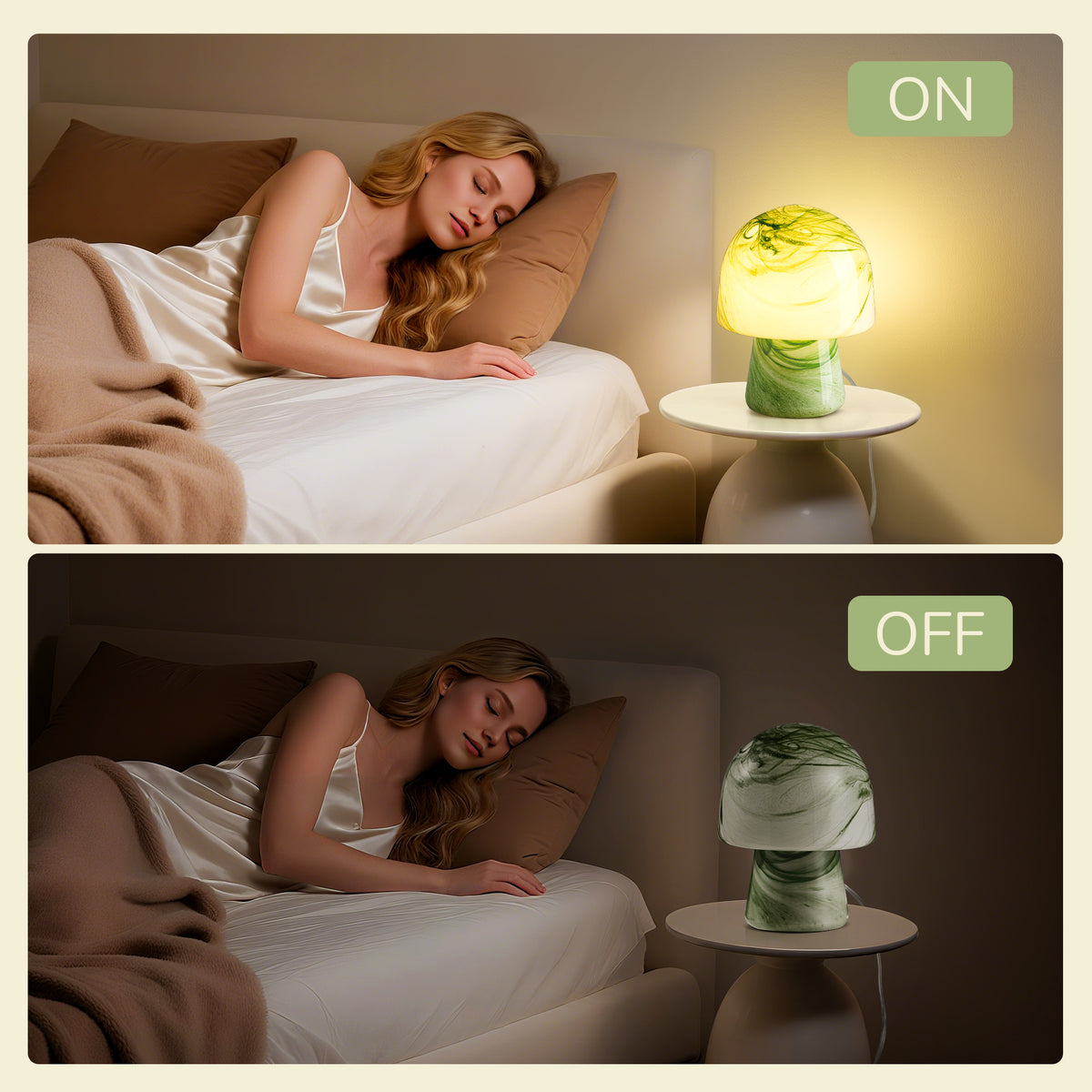 10.04" Green Swirl Glass Mushroom Table Lamp with LED Bulb