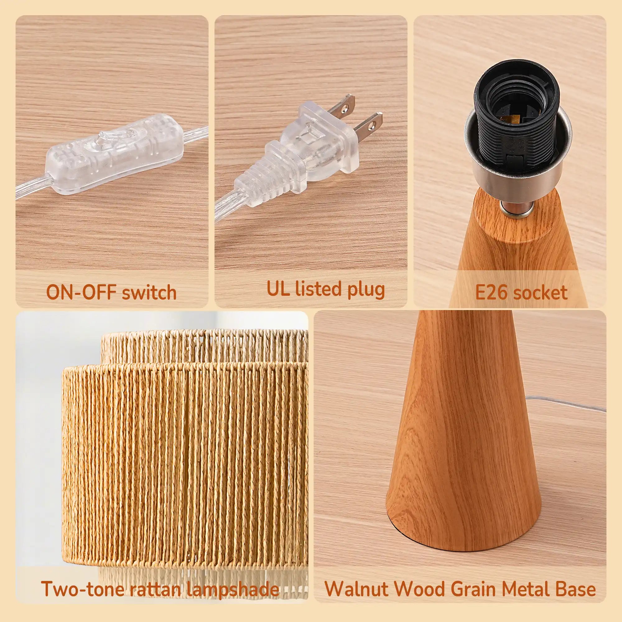Bedside Natural Two-Tone Rattan Lampshade Table Lamp (20.1" )