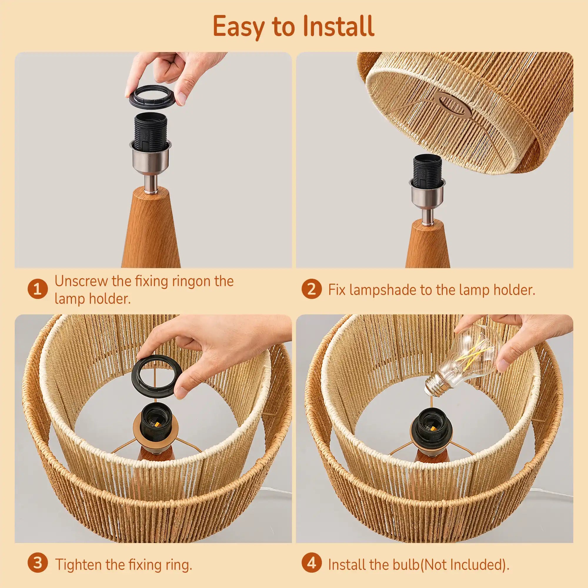 Bedside Natural Two-Tone Rattan Lampshade Table Lamp (20.1" )