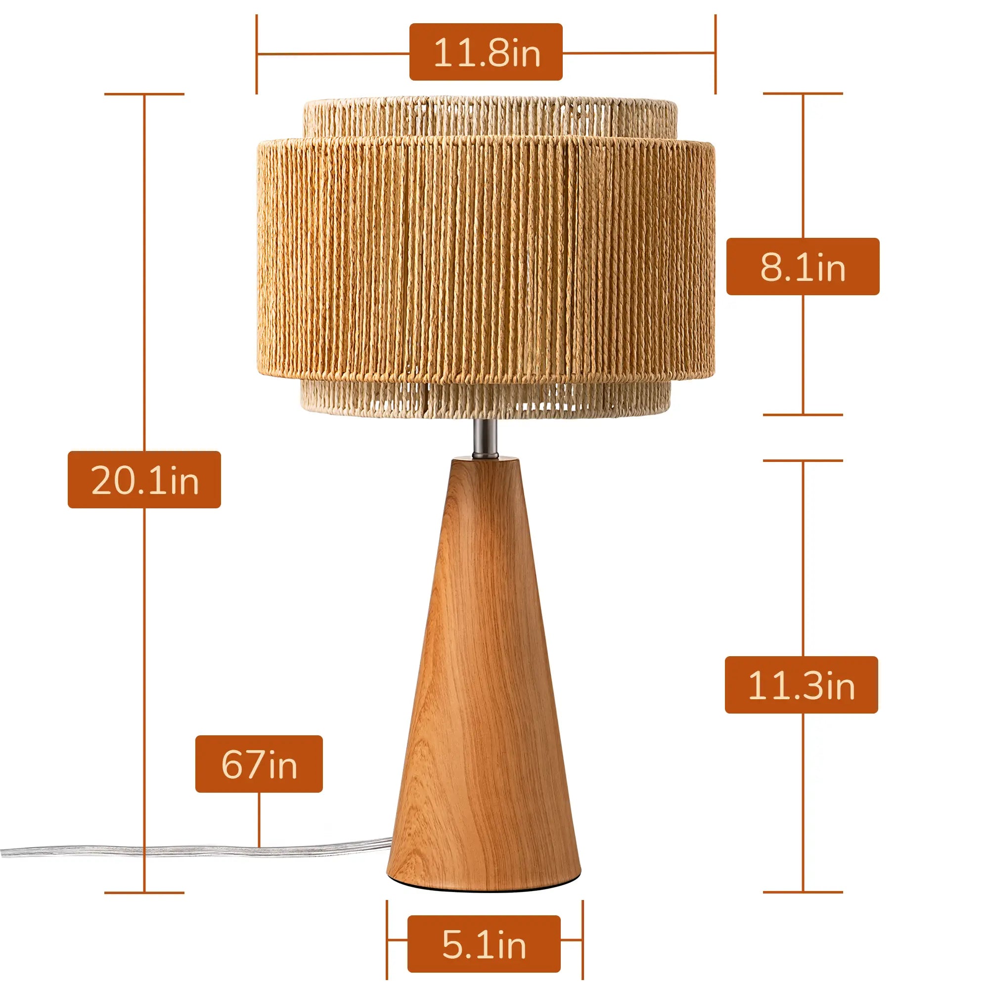 Bedside Natural Two-Tone Rattan Lampshade Table Lamp (20.1" )