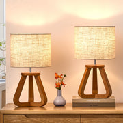Rosewood Wood Tripod Table Lamp with Linen Shade (2 Pack)