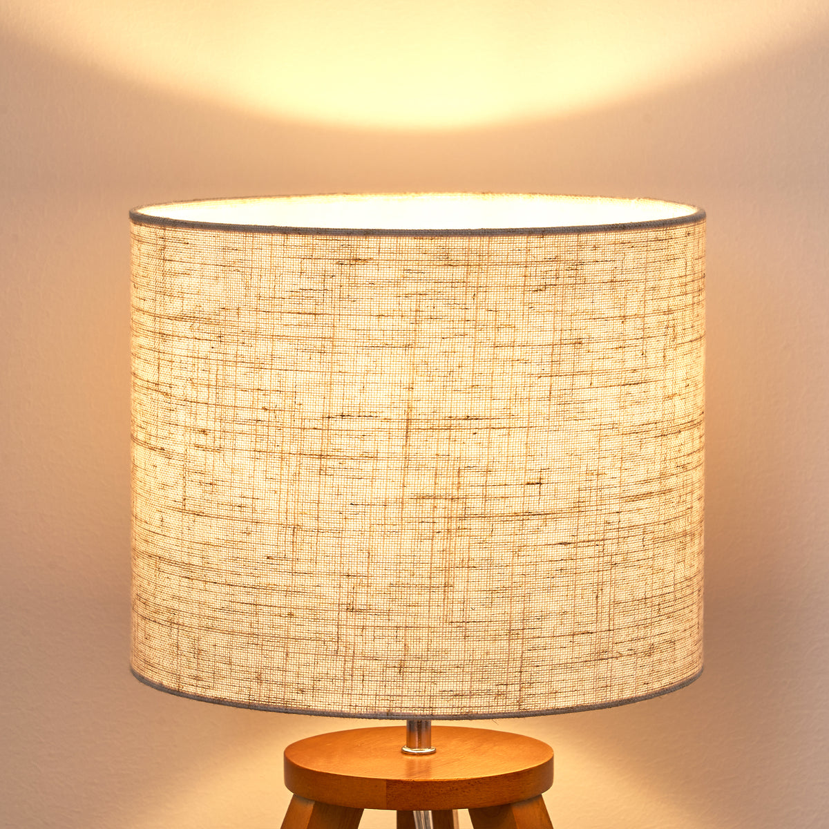 Rosewood Wood Tripod Table Lamp with Linen Shade (2 Pack)
