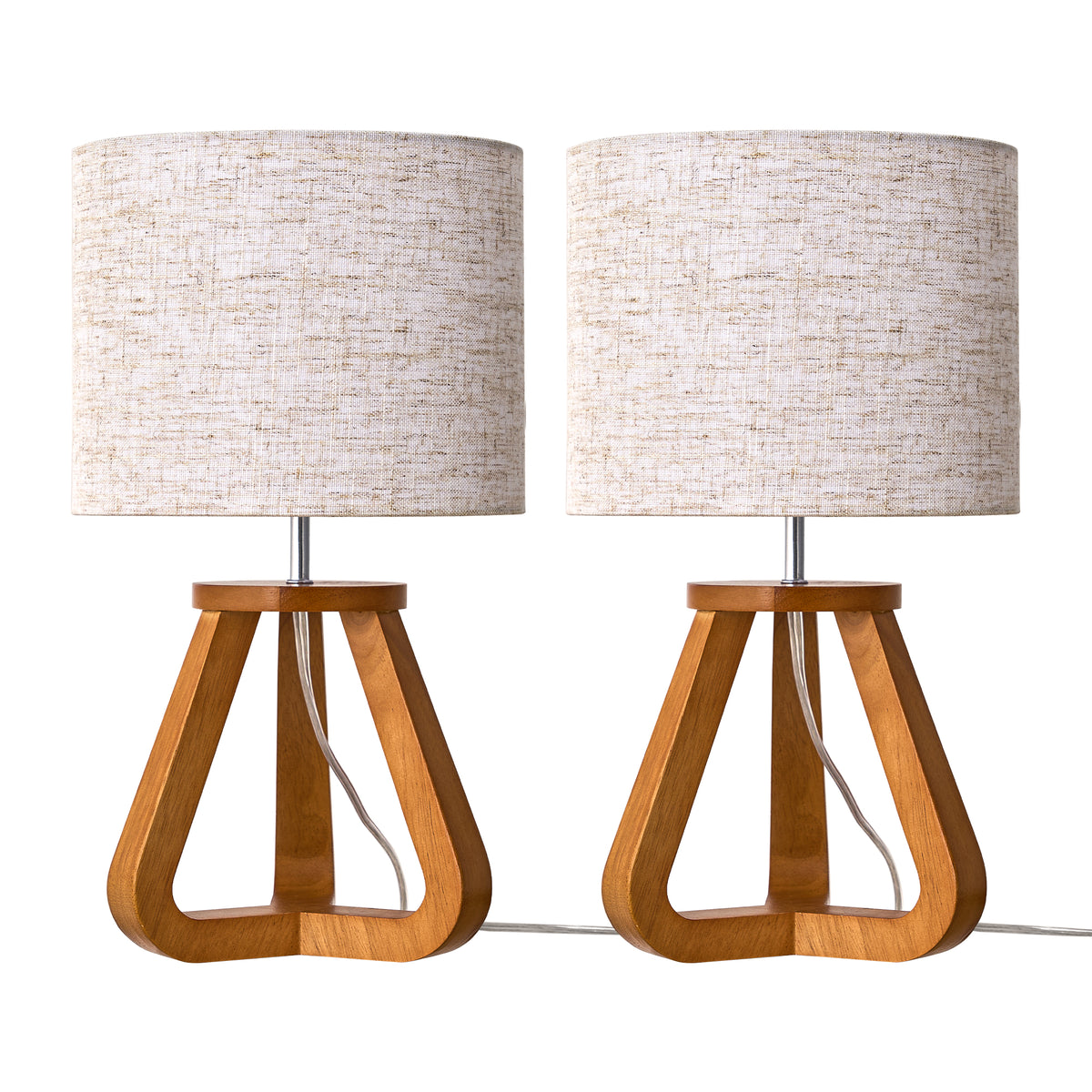 Rosewood Wood Tripod Table Lamp with Linen Shade (2 Pack)
