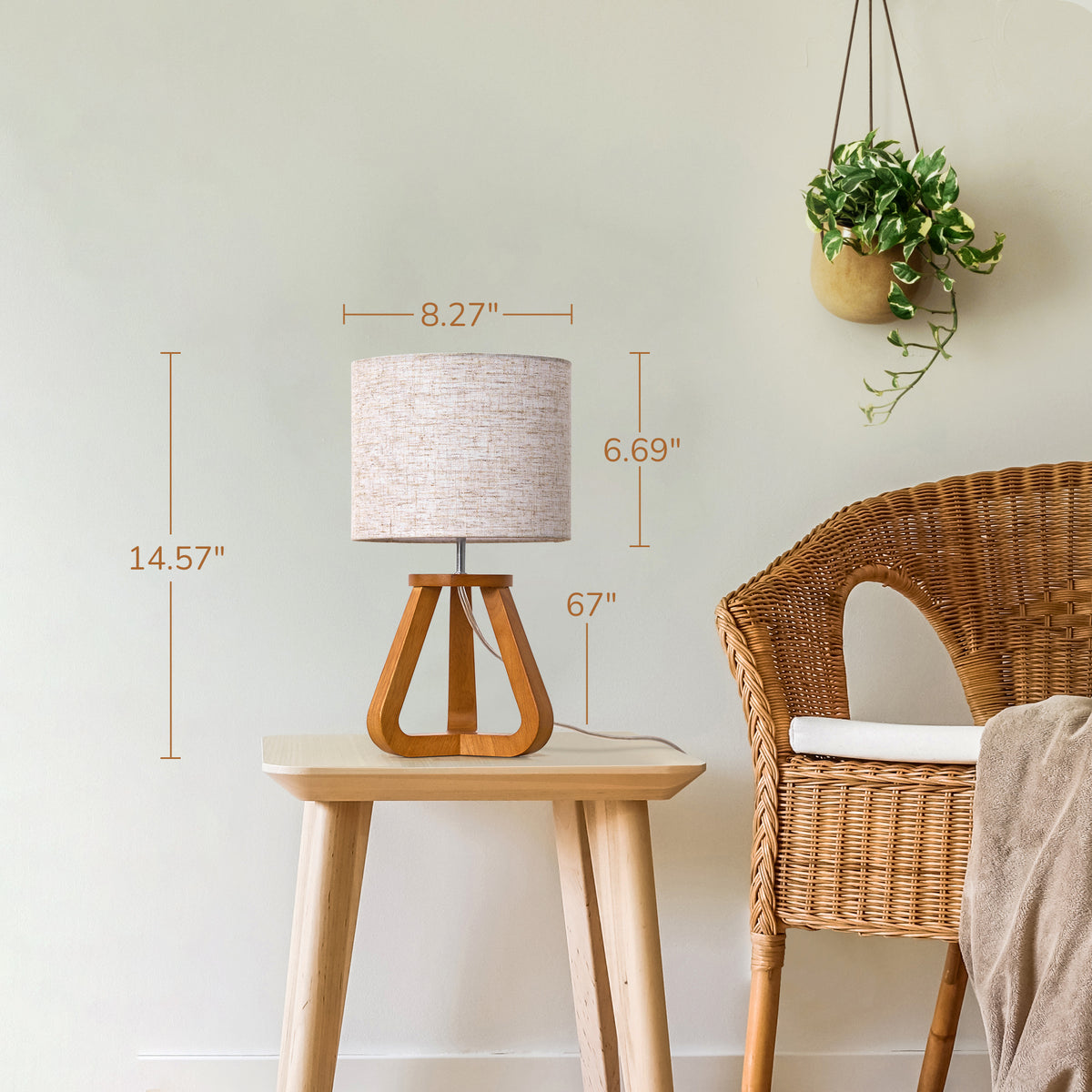 Rosewood Wood Tripod Table Lamp with Linen Shade (2 Pack)