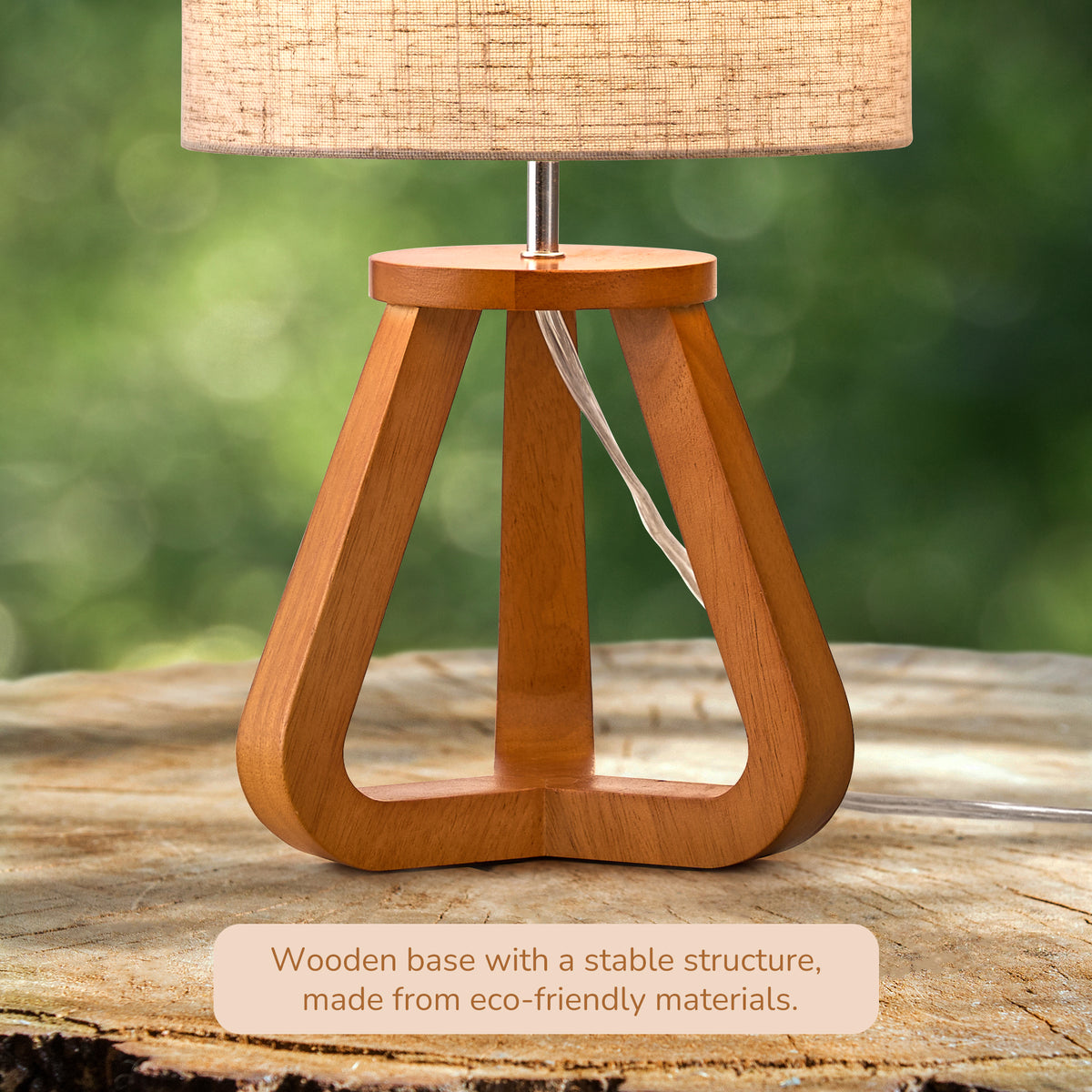 Rosewood Wood Tripod Table Lamp with Linen Shade (2 Pack)