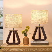 Walnut Wood Tripod Table Lamp with Linen Shade (2 Pack)