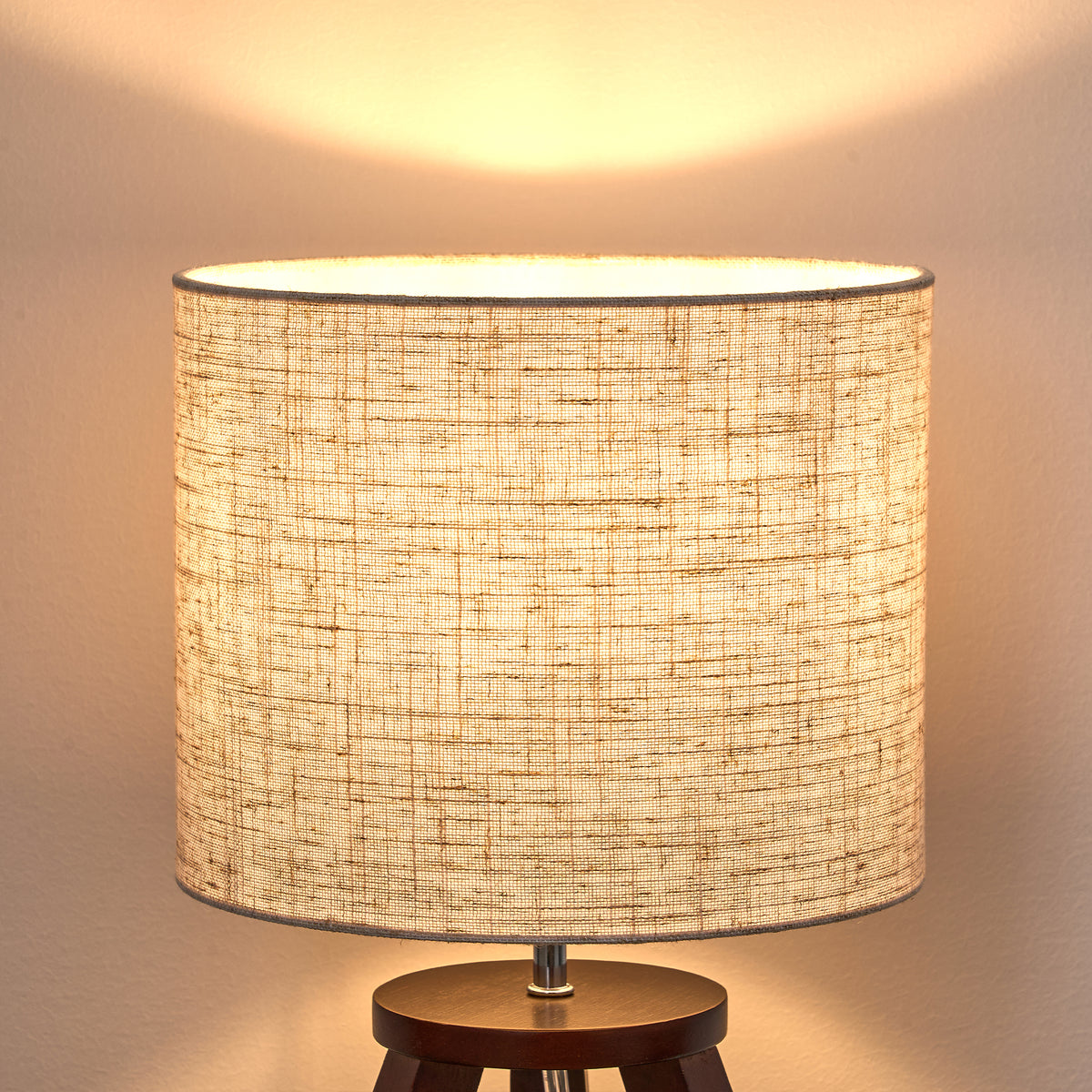 Walnut Wood Tripod Table Lamp with Linen Shade (2 Pack)