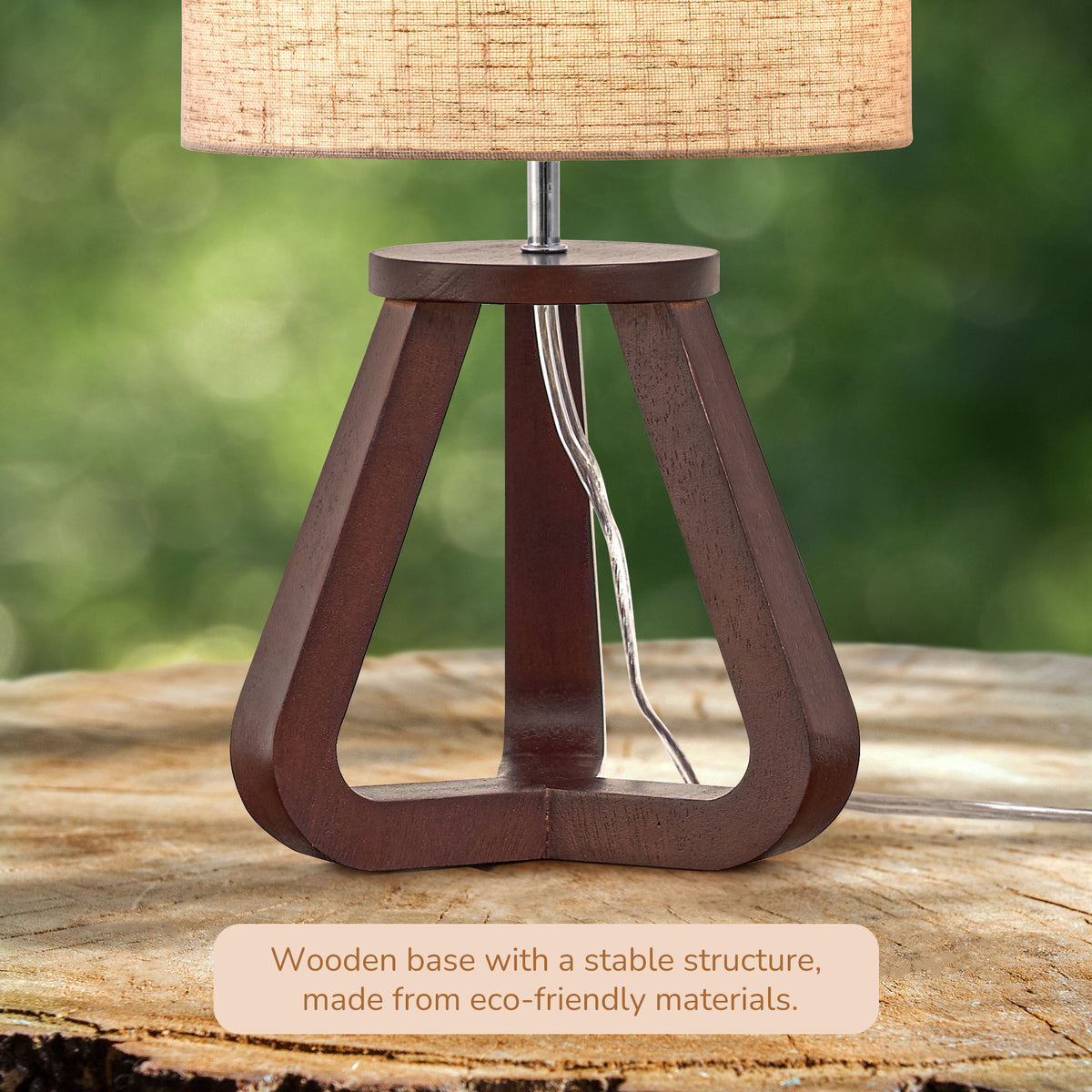 Walnut Wood Tripod Table Lamp with Linen Shade (2 Pack)