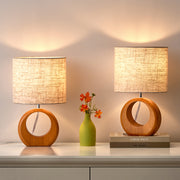 Rosewood Round Solid Wood Table Lamp with Linen Shade (2 Pack)
