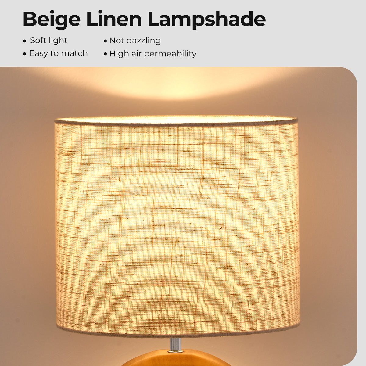 Rosewood Round Solid Wood Table Lamp with Linen Shade (2 Pack)