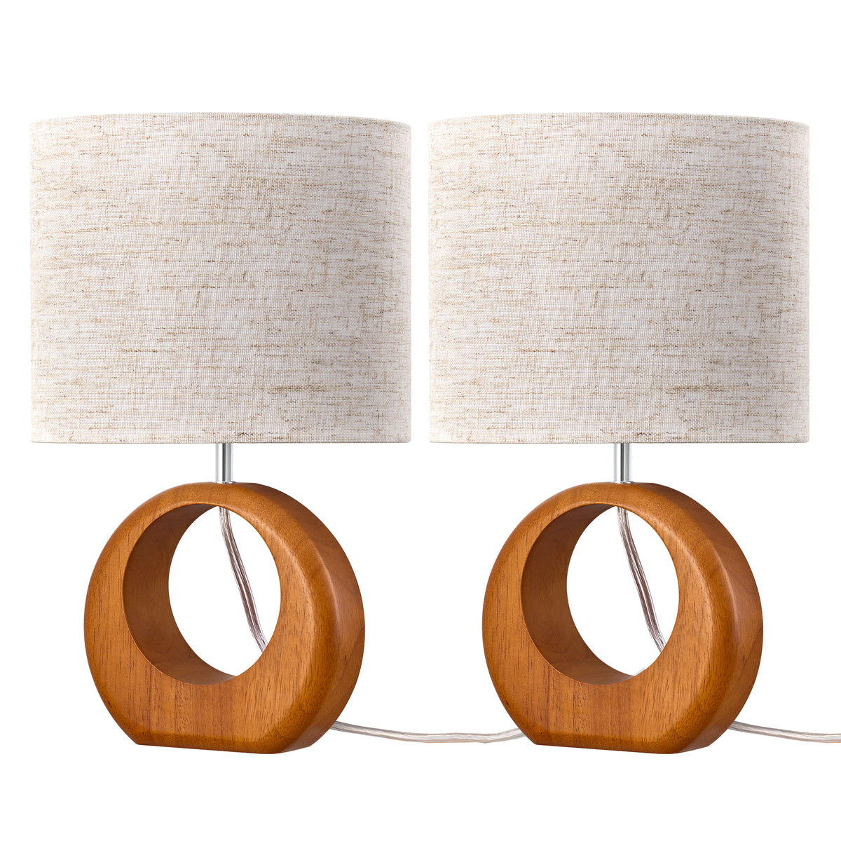 Rosewood Round Solid Wood Table Lamp with Linen Shade (2 Pack)