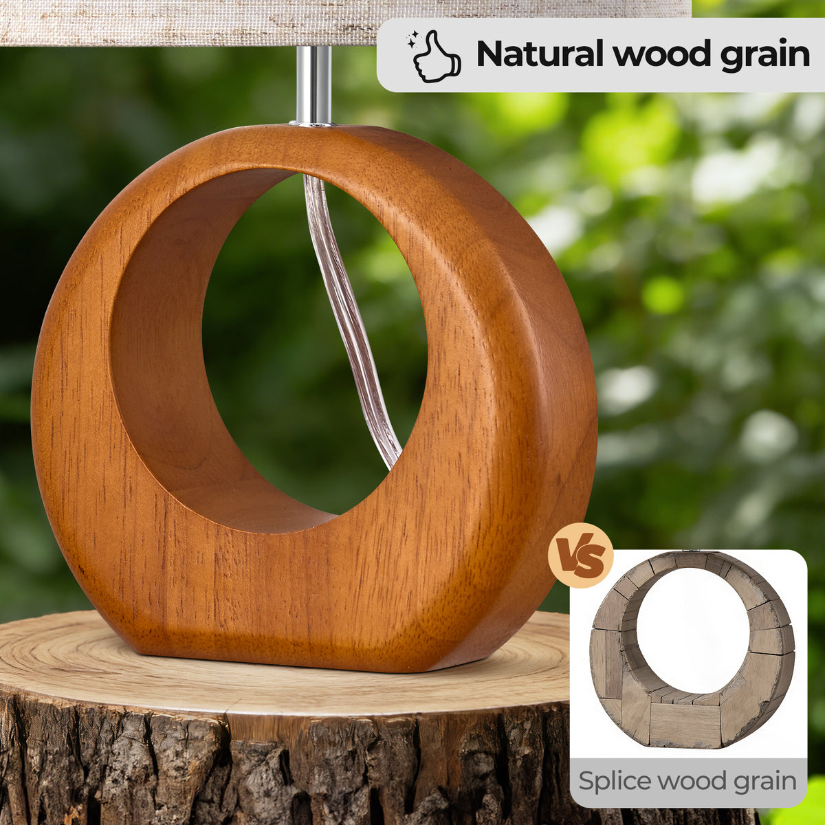 Rosewood Round Solid Wood Table Lamp with Linen Shade (2 Pack)