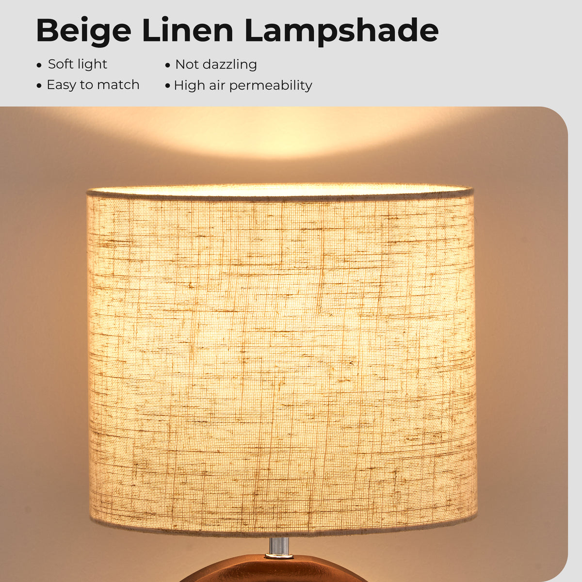Dark Walnut Round Solid Wood Table Lamp with Linen Shade - 2 Pack