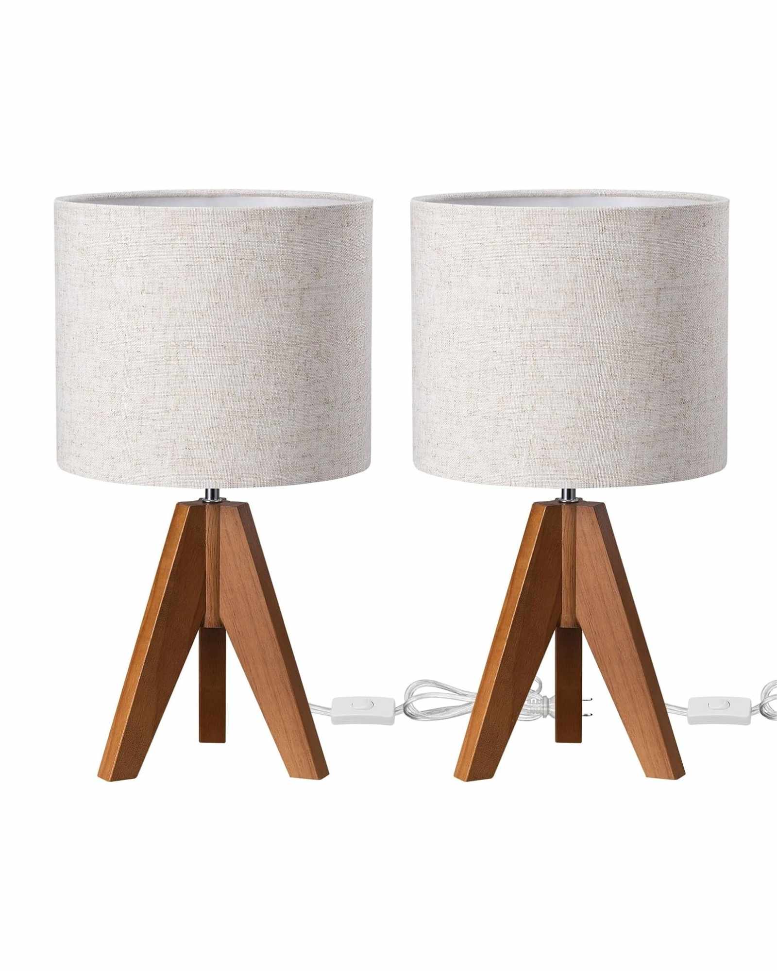 EDISHINE | Modern Wooden Tripod Table Lamp Set with Linen Shades