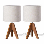 Modern Wooden Tripod Table Lamps with Beige Linen Shade – Set of 2 (Rosewood)