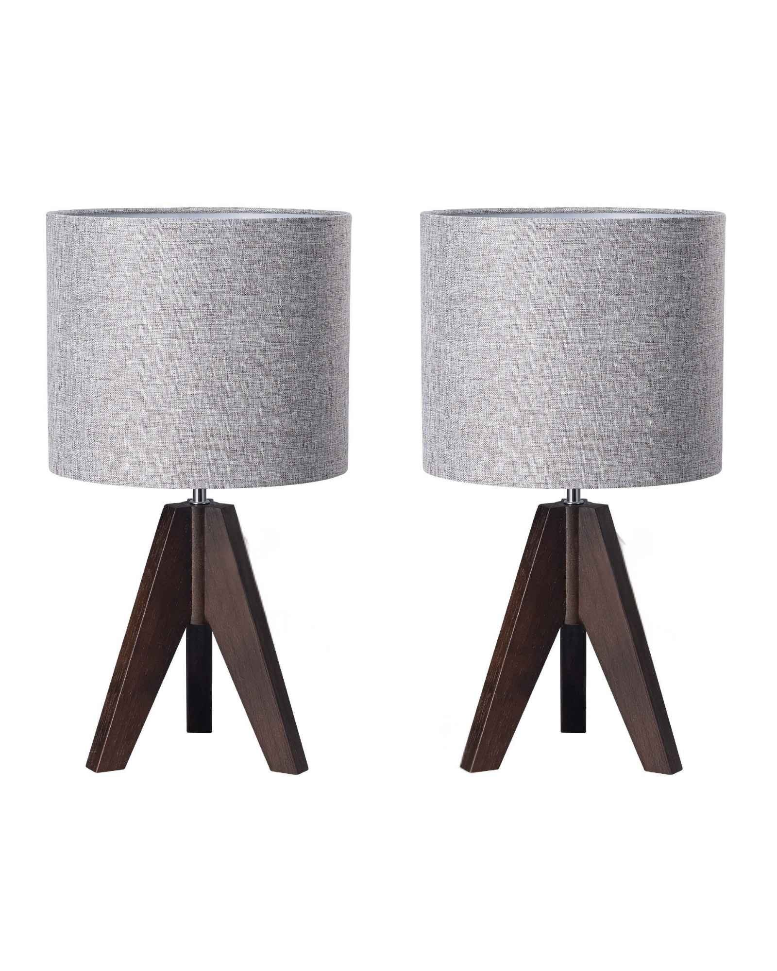 Modern Solid Wood Tripod Table Lamps – Set of 2 (Dark Walnut)