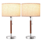 Mid-Century Solid Wood Table Lamps with Pull-Chain - Set of 2 (Silver)