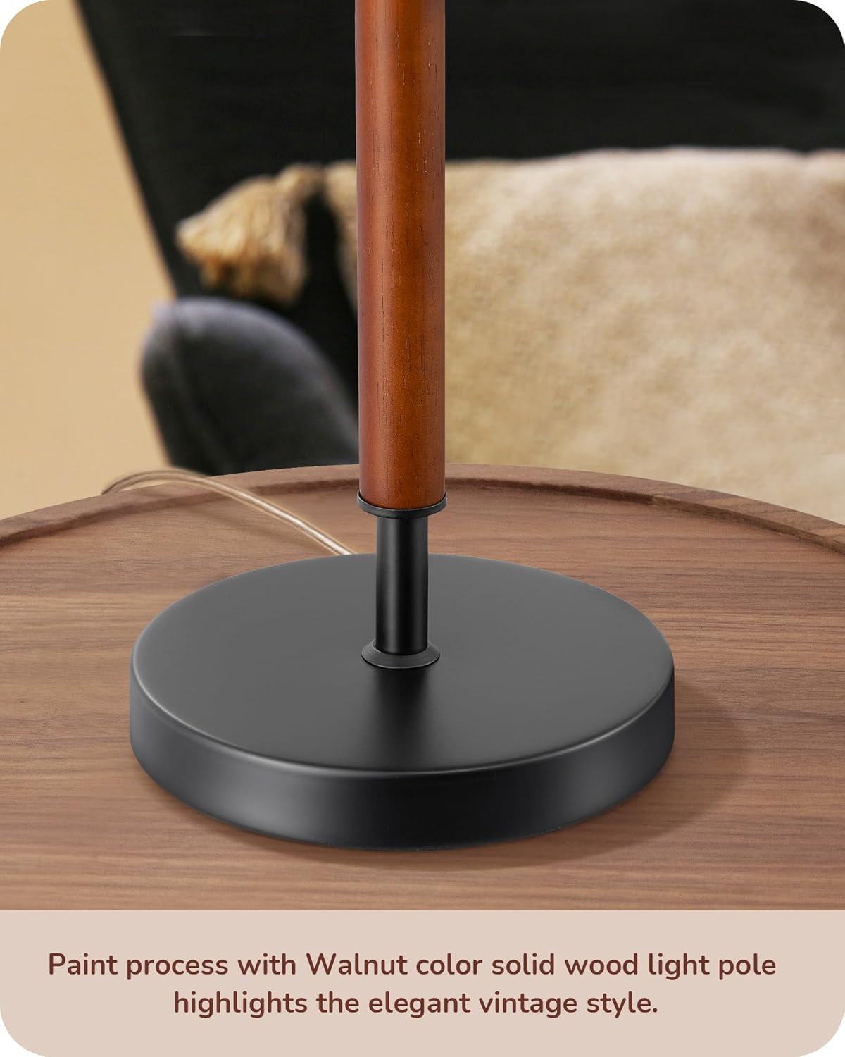 EDISHINE | Mid-Century Wood Table Lamp Set with Pull Chain (Black)