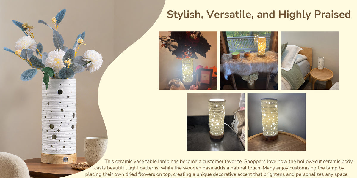 11.02" Floral Vase-Shaped Novelty Ceramic Table Lamp - 3 Color Temperatures