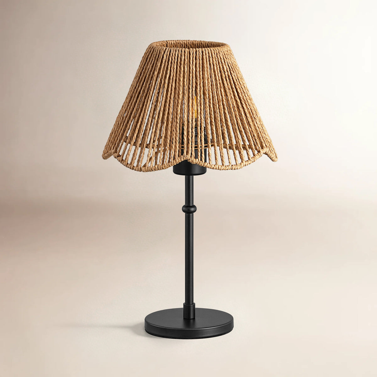 15.35" Boho Table Lamp with Rattan Scallop Shade