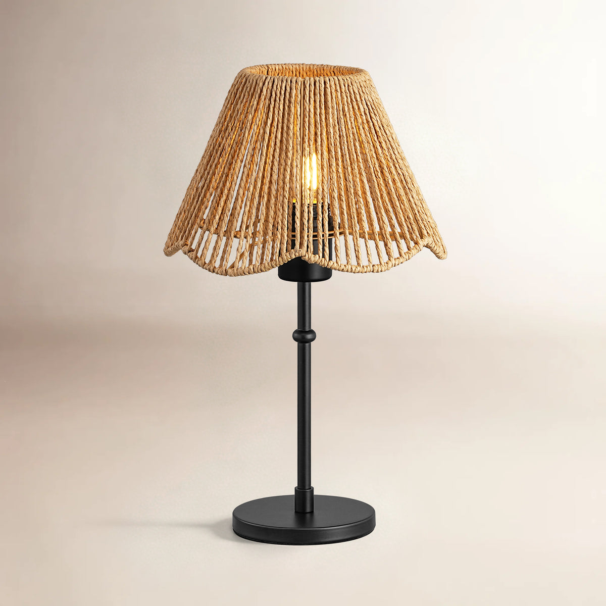 15.35" Boho Table Lamp with Rattan Scallop Shade