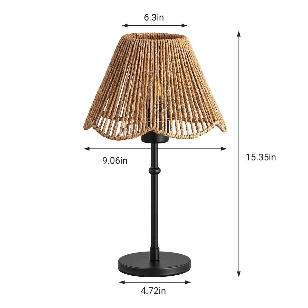 15.35" Boho Table Lamp with Rattan Scallop Shade