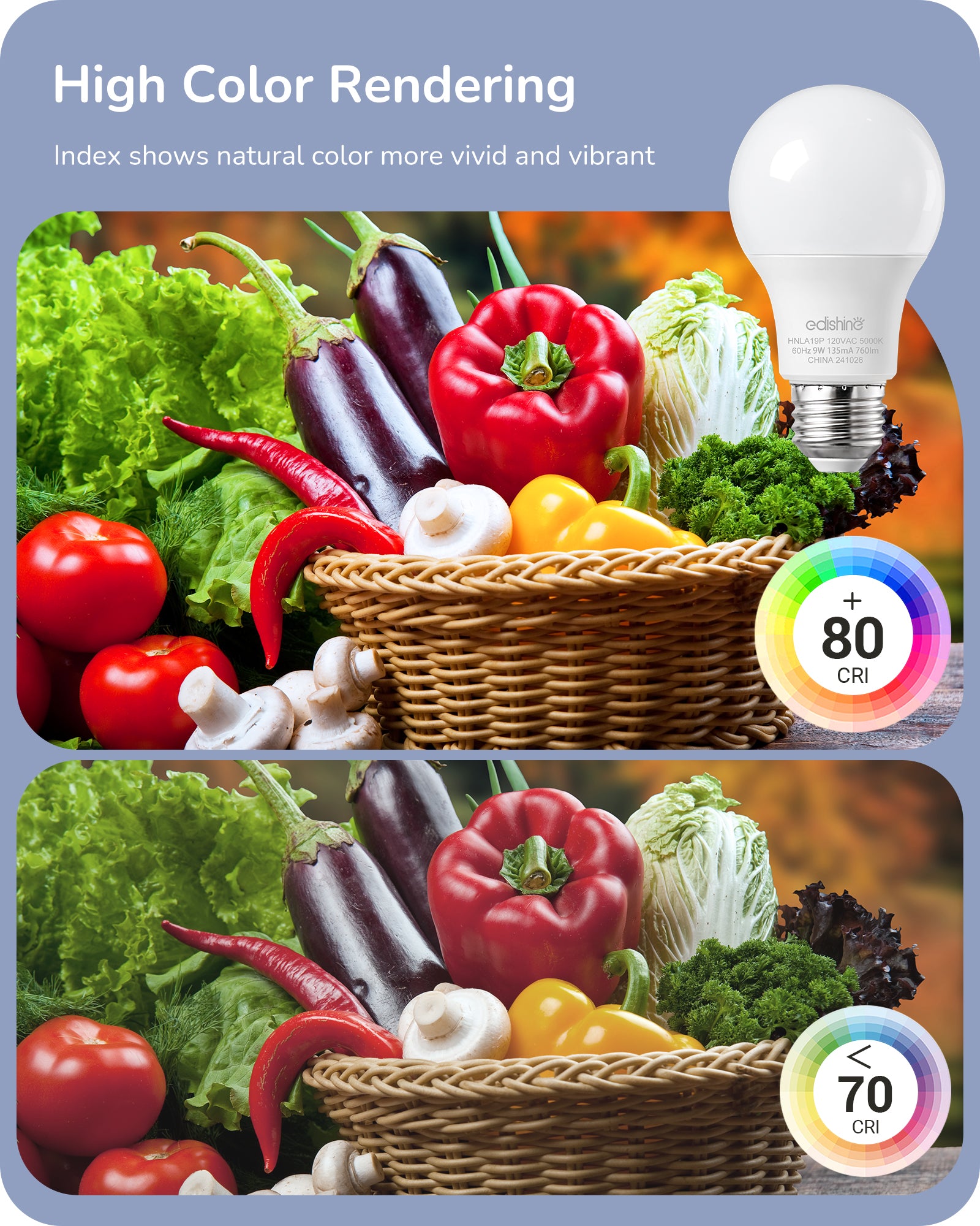 EDISHINE 4-Pack A19 LED Light Bulb, 760LM, 9 Watt(60 Watt Equivalent), E26 Medium Screw Base, Non Dimmable-HNLA19P-HNLA19N