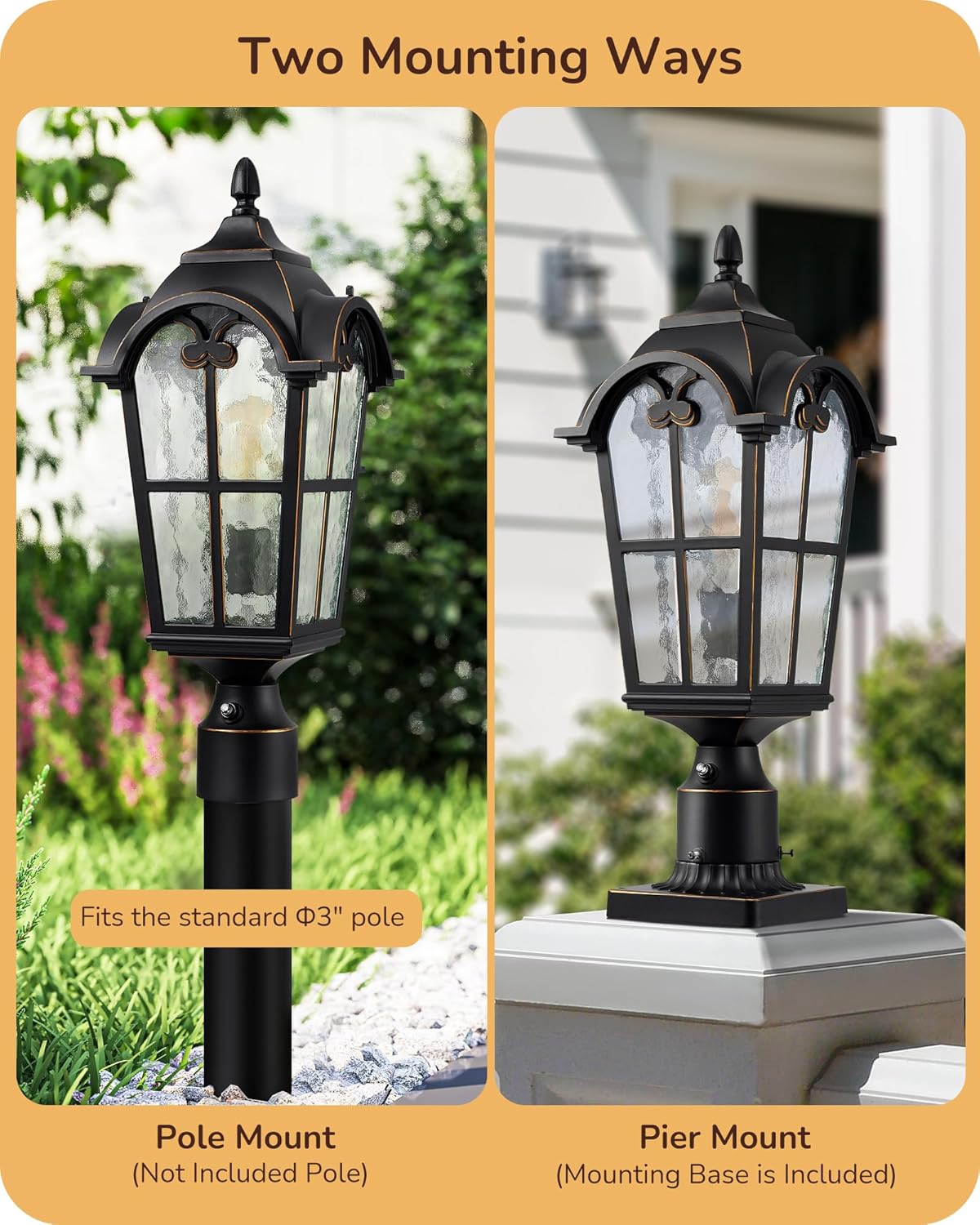21.9“ Height Large Size Dusk to Dawn Outdoor Post Light with Pier Mount Base - Black