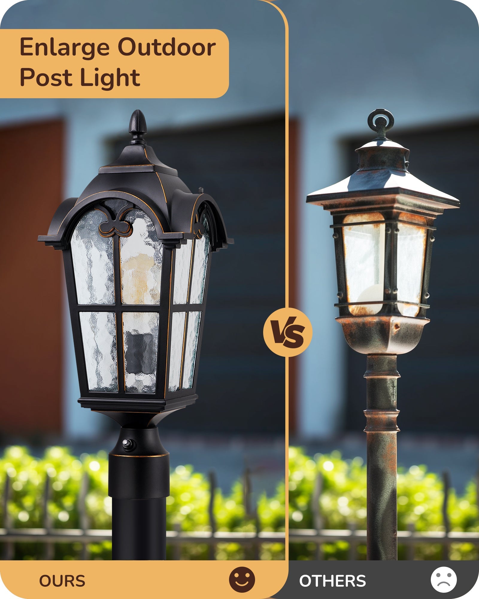 EDISHINE 21.9'' H Large Size Dusk to Dawn Outdoor Post Light-HOPL02A