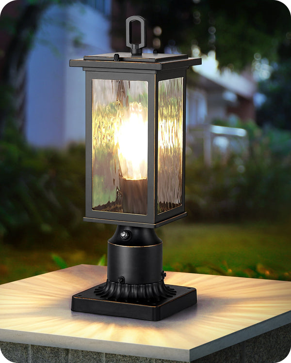 EDISHINE Water Ripple Glass & Aluminum Dusk to Dawn Outdoor Post Light-HOPL04A