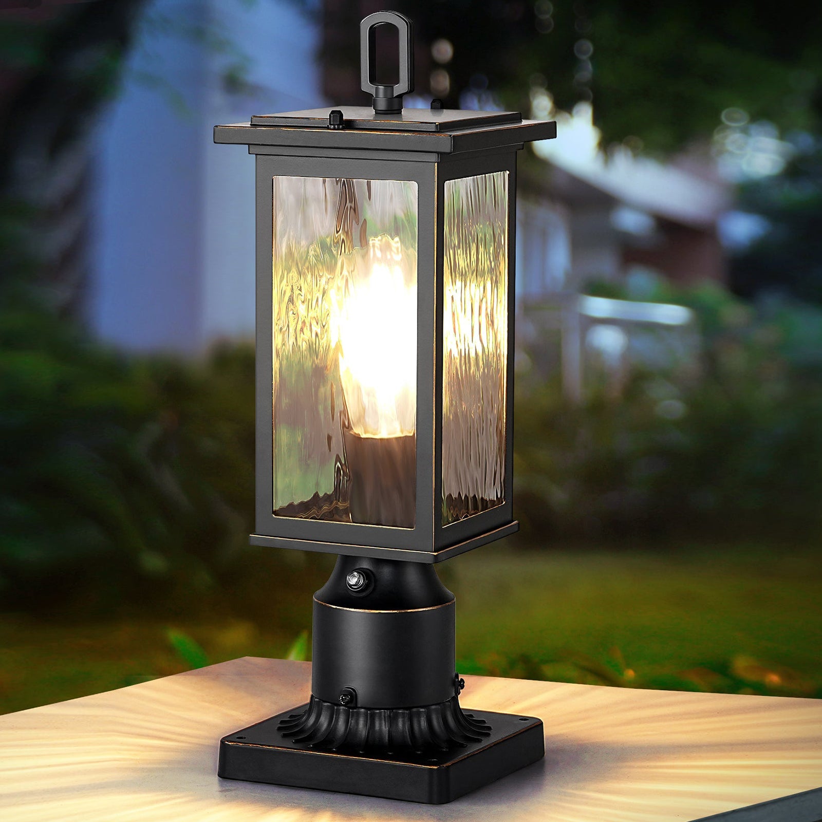 EDISHINE Water Ripple Glass & Aluminum Dusk to Dawn Outdoor Post Light-HOPL04A