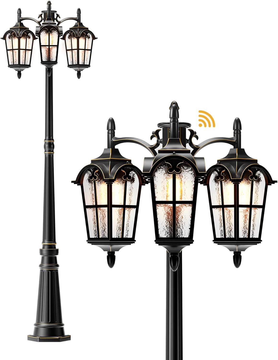 Thickened Aluminum 3-Head Dusk to Dawn Outdoor Post Light