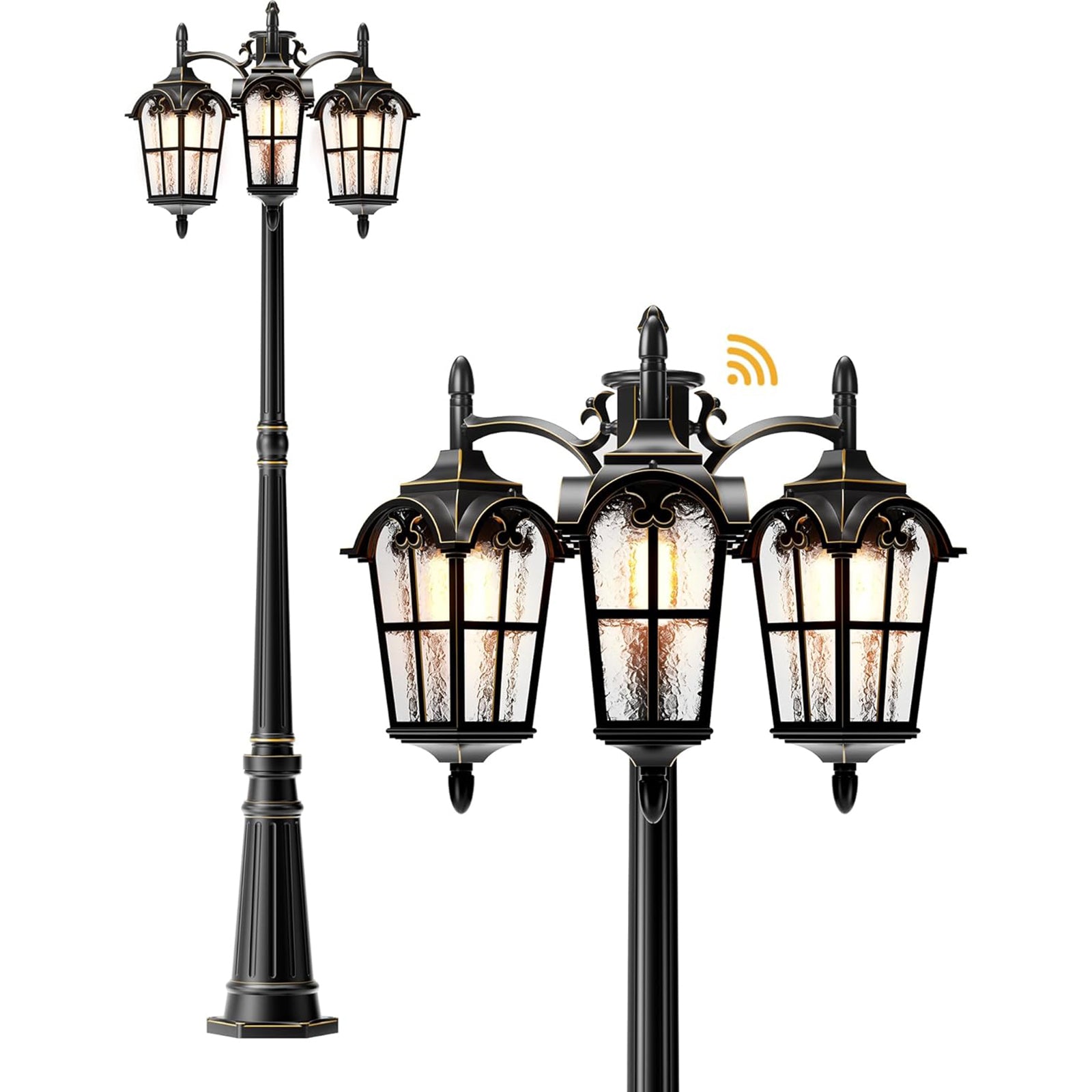 Thickened Aluminum 3-Head Dusk to Dawn Outdoor Post Light