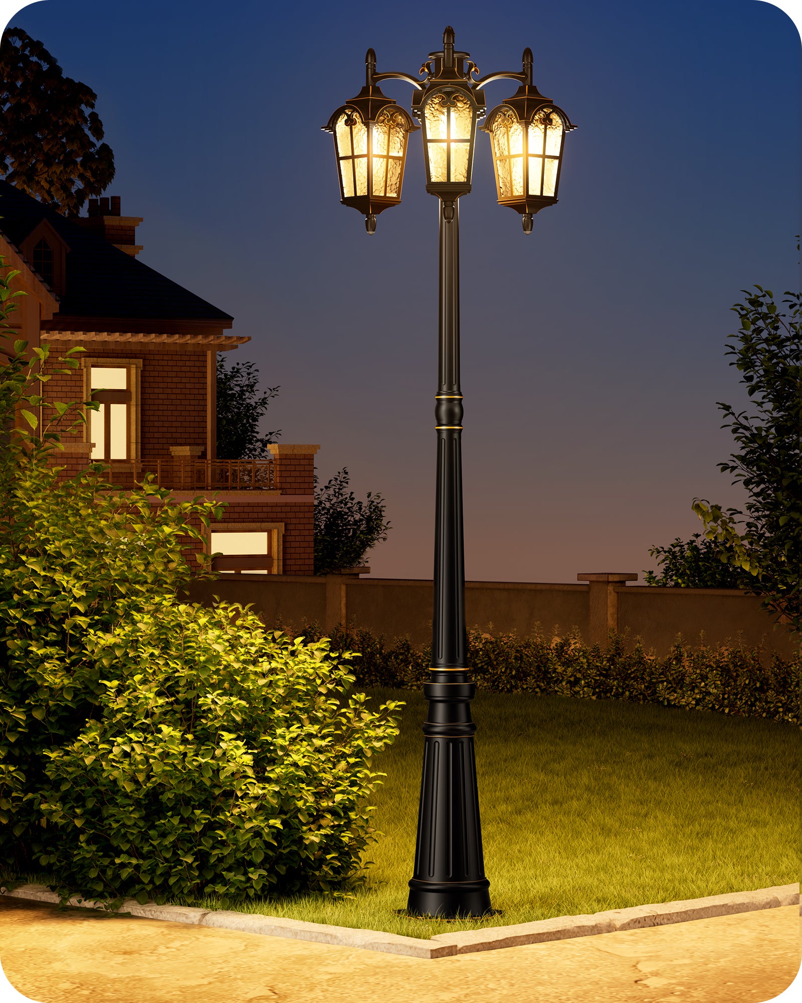 EDISHINE 3-Head Outdoor Lamp Post Light -HOPL05A