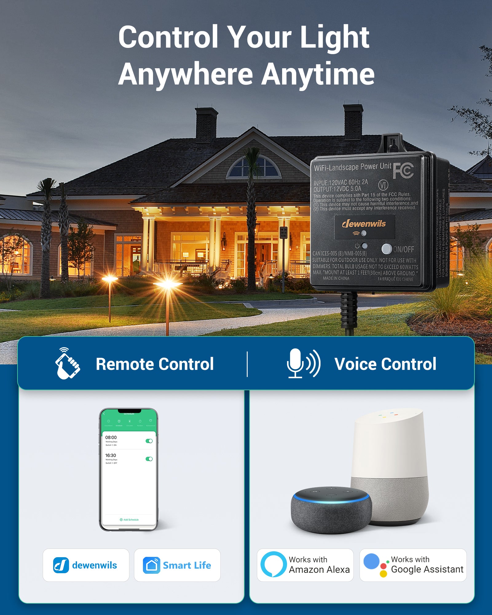 DEWENWILS WiFi Low Voltage Transformer 60W, 120V AC to 12V DC-HOSL02W