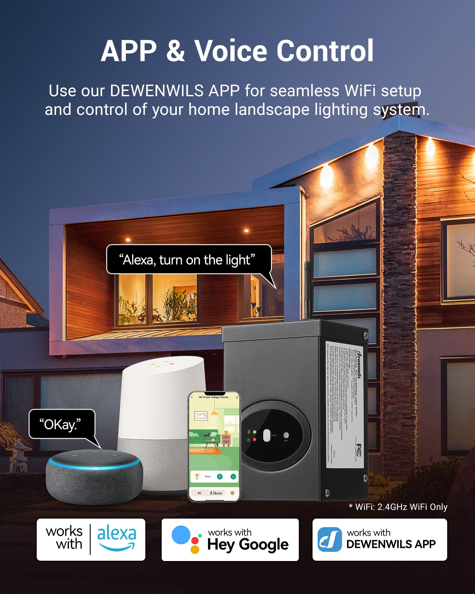 DEWENWILS 300W Wi-Fi Smart Low Voltage Landscape Transformer, Waterproof, Schedule and Timer, Works with Alexa and Google Home, 120V AC to 12V AC for LED Landscape Lights, Outdoor Lighting-SHOSL05D2