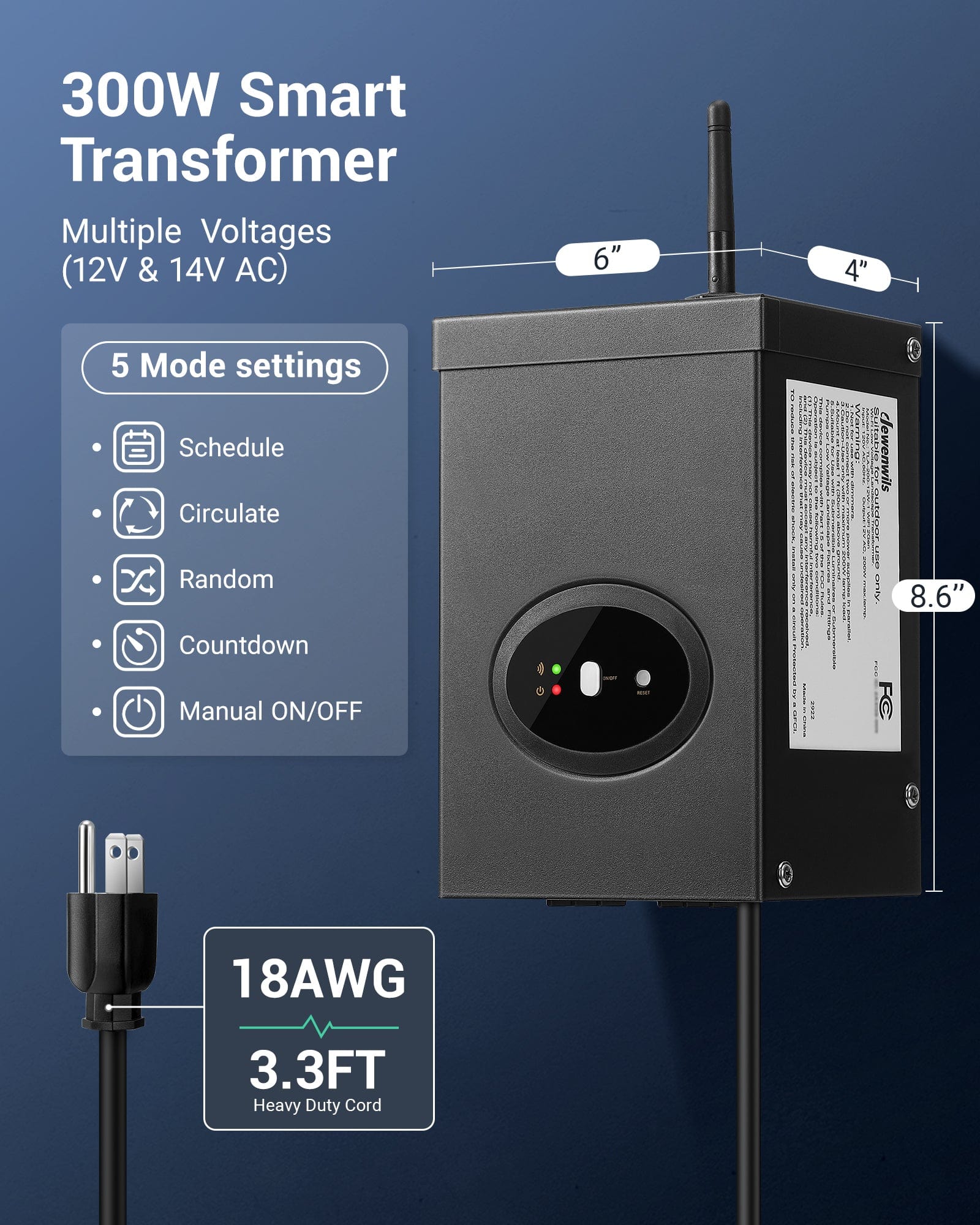 DEWENWILS 300W Wi-Fi Smart Low Voltage Landscape Transformer, Waterproof, Schedule and Timer, Works with Alexa and Google Home, 120V AC to 12V AC for LED Landscape Lights, Outdoor Lighting - HOSL05D2