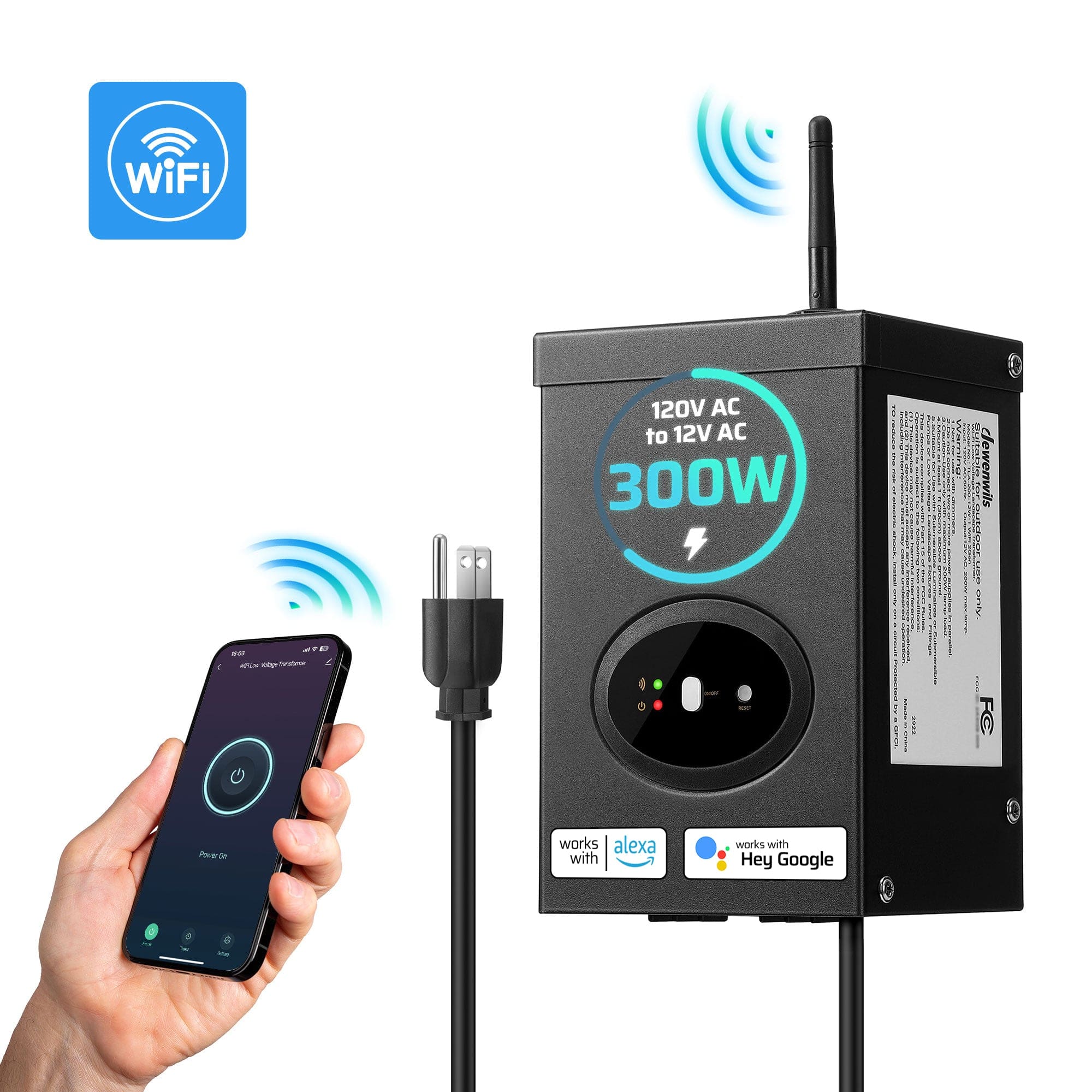 DEWENWILS 300W Wi-Fi Smart Low Voltage Landscape Transformer, Waterproof, Schedule and Timer, Works with Alexa and Google Home, 120V AC to 12V AC for LED Landscape Lights, Outdoor Lighting - HOSL05D2
