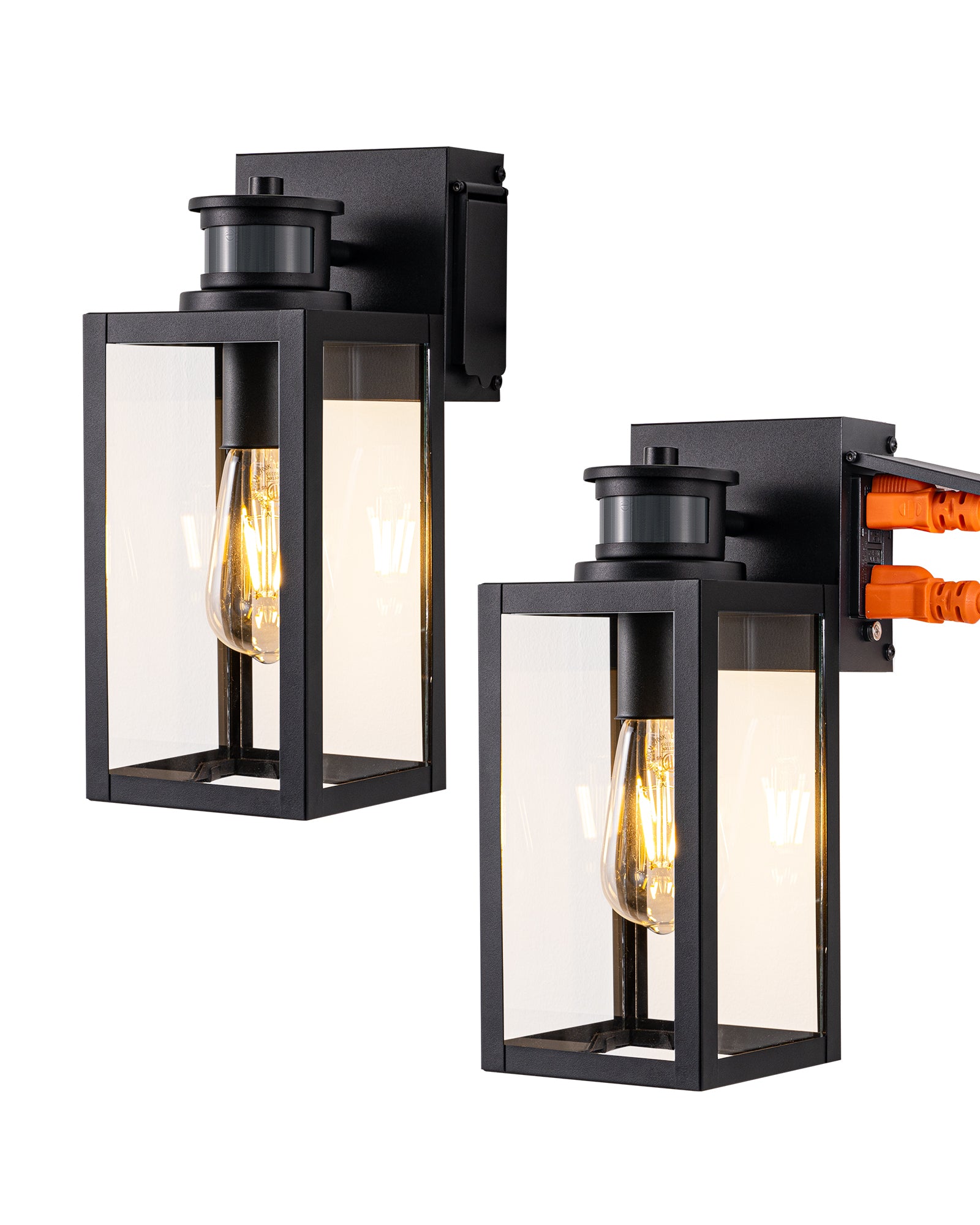 EDISHINE Black Motion Sensor Dusk to Dawn Outdoor Wall Light with Outlet