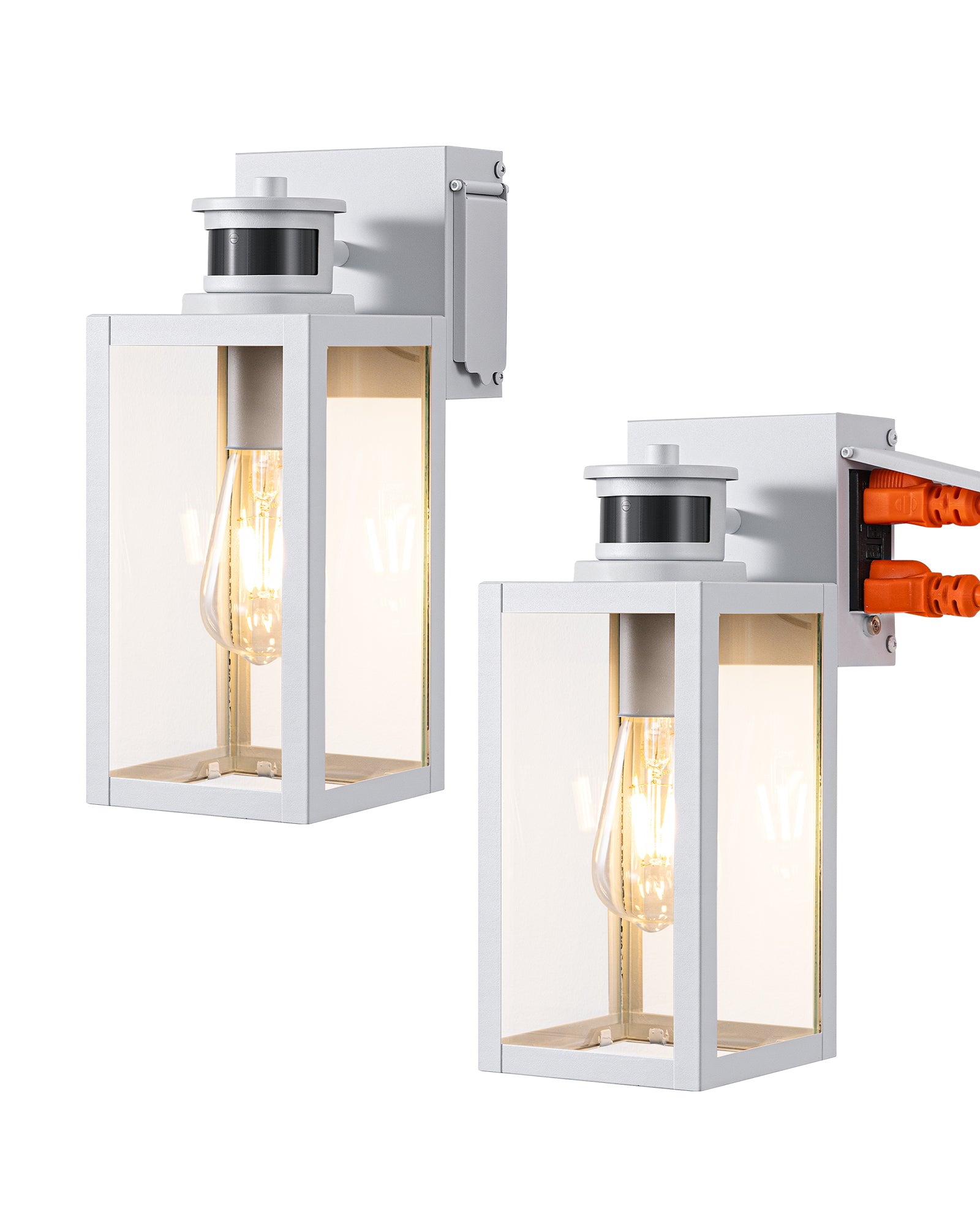 EDISHINE Black Motion Sensor Dusk to Dawn Outdoor Wall Light with Outlet