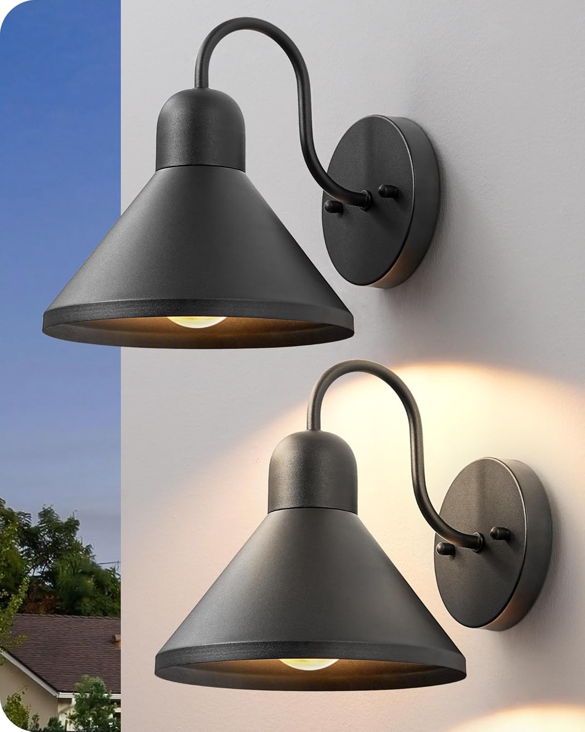 2 Pack Gooseneck Outdoor Wall Light Fixture