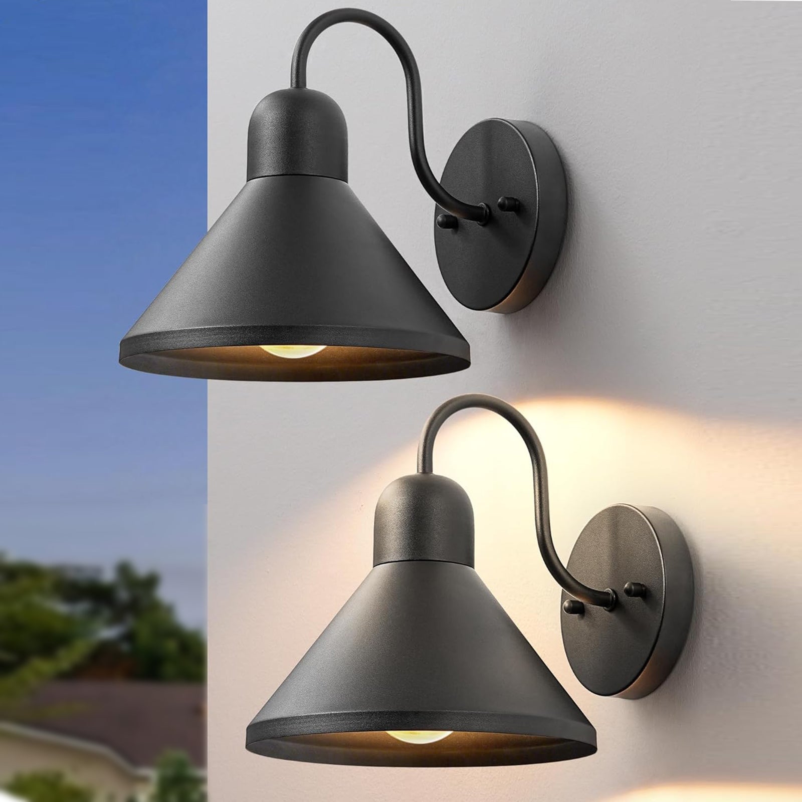 2 Pack Gooseneck Outdoor Wall Light Fixture