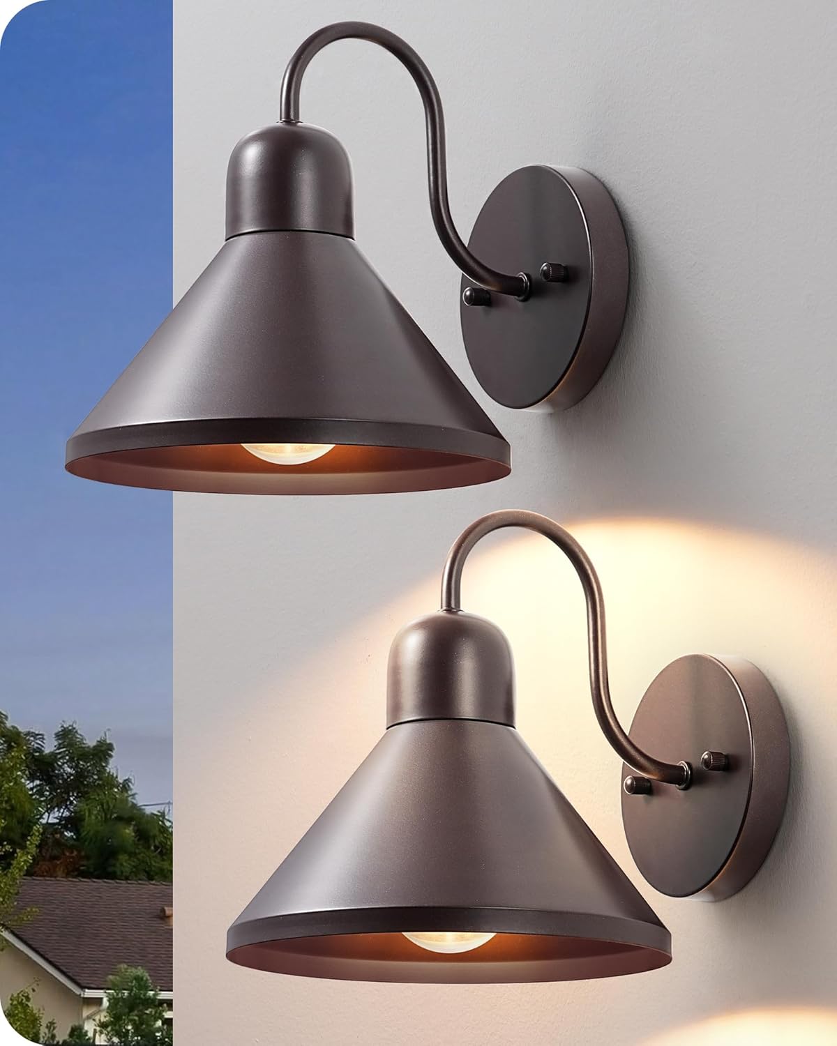 2 Pack Gooseneck Outdoor Wall Light Fixture