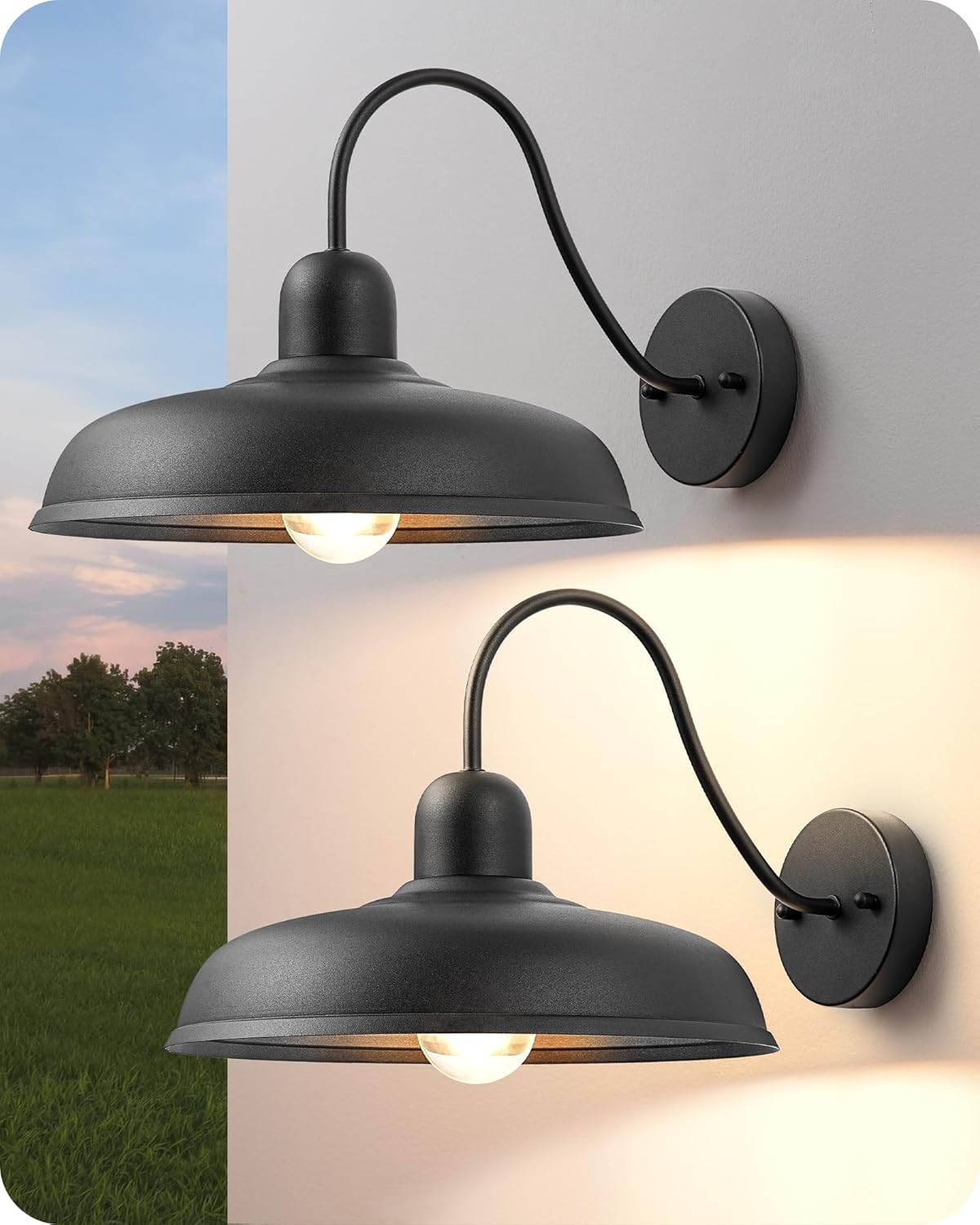 2 Pack Gooseneck Outdoor Wall Light Fixture